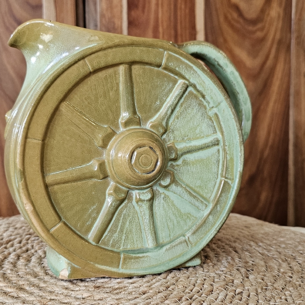 Vintage Frankoma Pottery Wagon Wheel Design Ceramic Pitcher